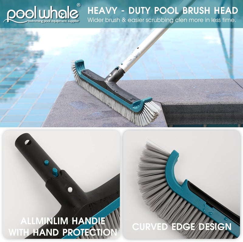 POOLWHALE Swimming Pool Cleaning Kit - Aluminum Frame Skimmer Net with 10Ft Adjustable Pole & 17.5” Pool Brush Head, Pools Maintenance Kits for Inground & Above Ground Swimming Pools, Removes Debris - Image 5